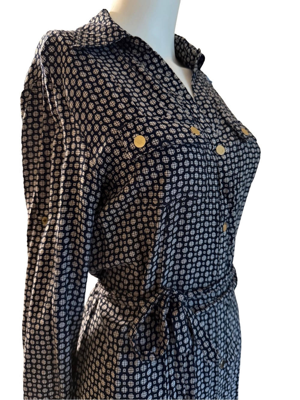 Long Sleeve Button-Front Print Shirt Dress - Picture 4 of 7